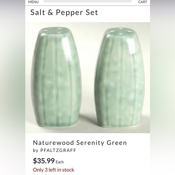 Pfaltzgraff Naturewood Serenity Green Porcelain Salt & Pepper Shakers - Picture 6 of 7